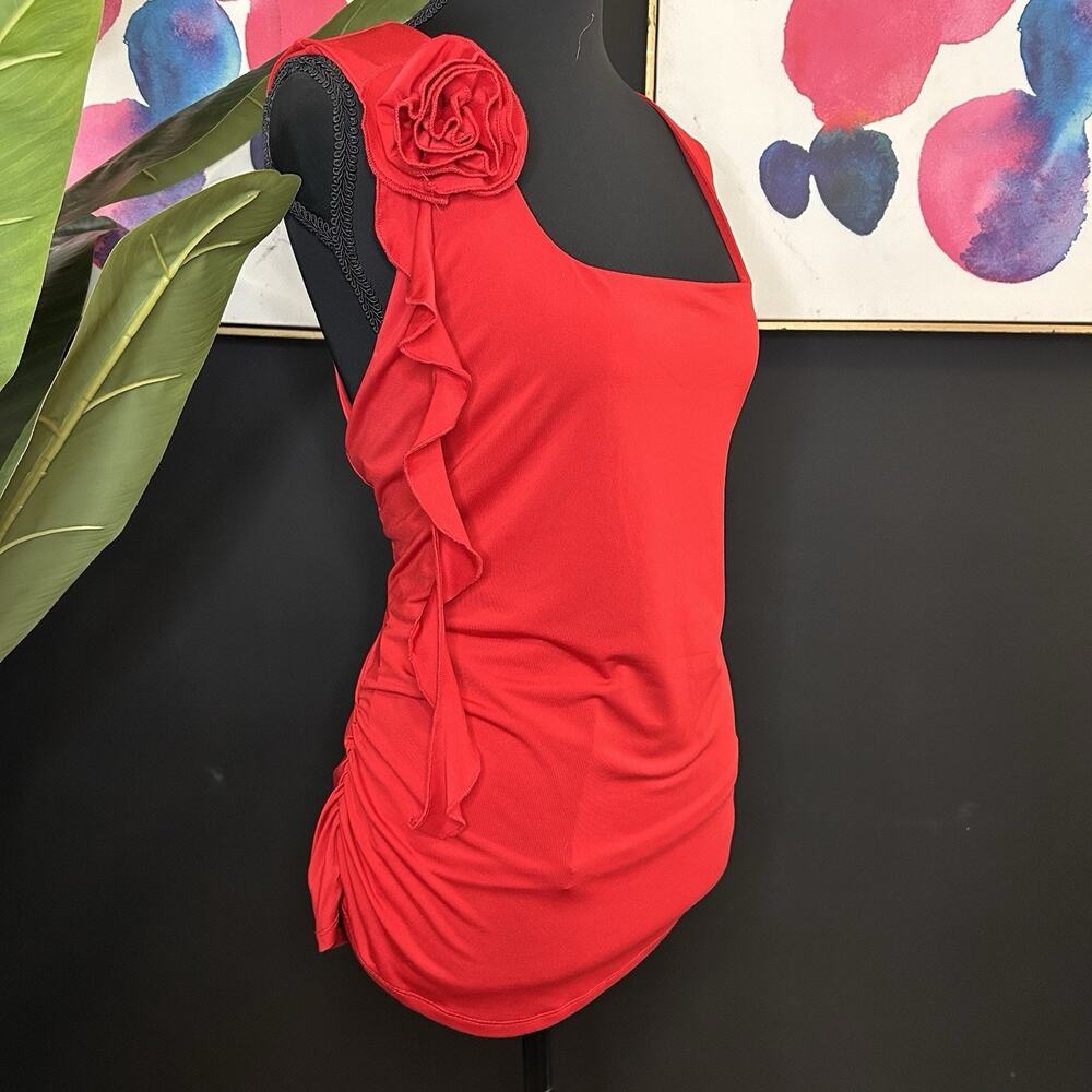 Red Ruffle Top with Flower Detail #Festival #Raver Women's Size XXL - Picture 3 of 4